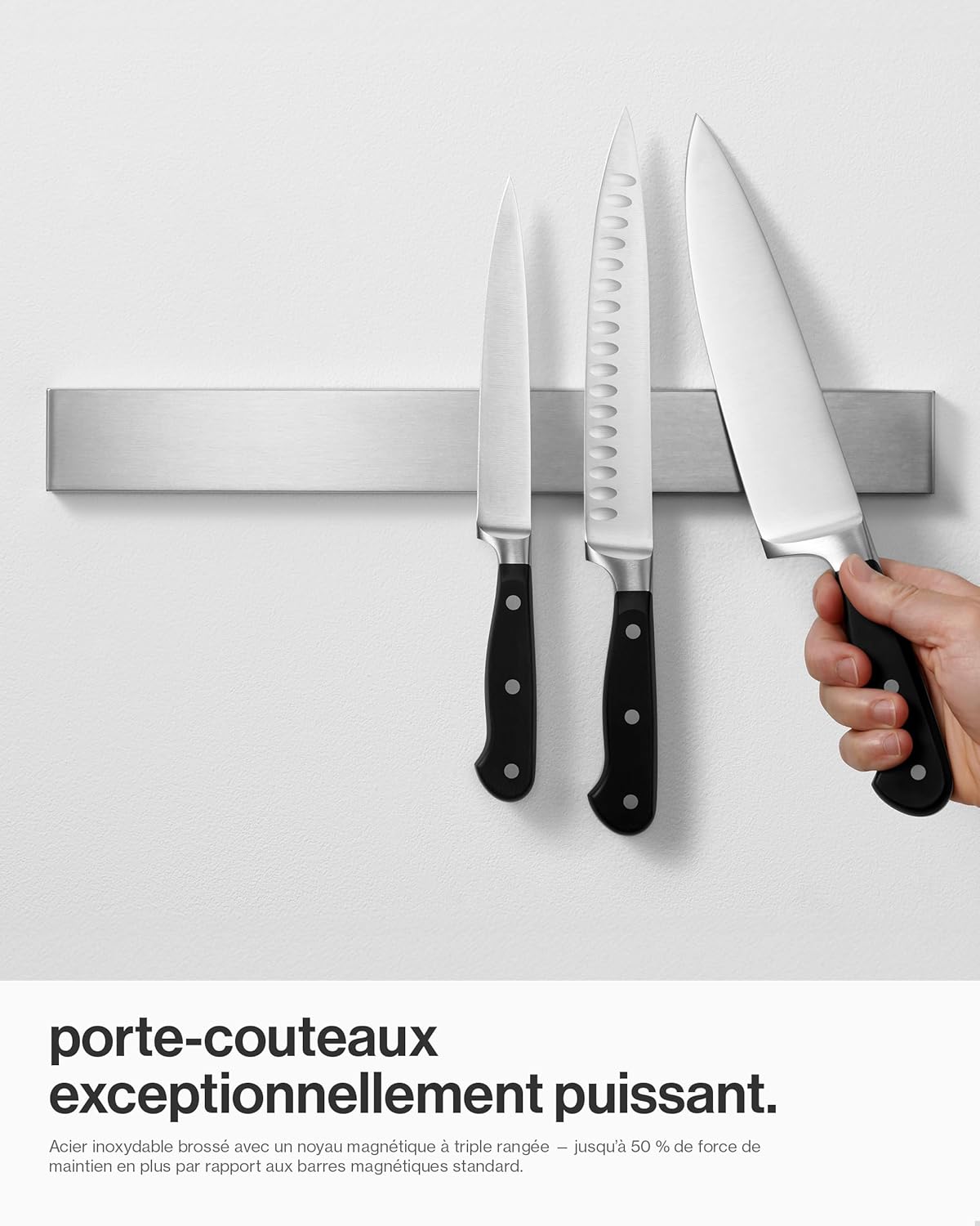 LARHN - porte-couteaux inox - 40 cm - aimant mural extra puissant