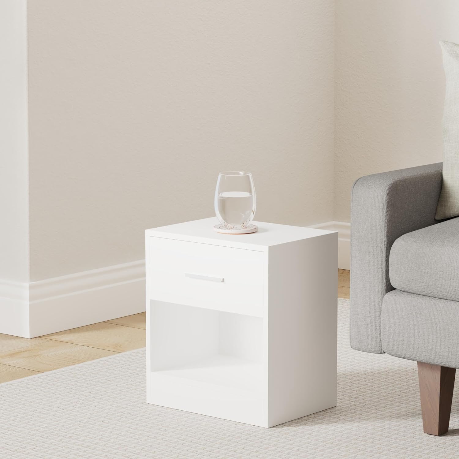 VASAGLE - Table de nuit lot de 2, 45x35x52cm, tiroir, compartiment ouvert, blanc classique, LET819T14