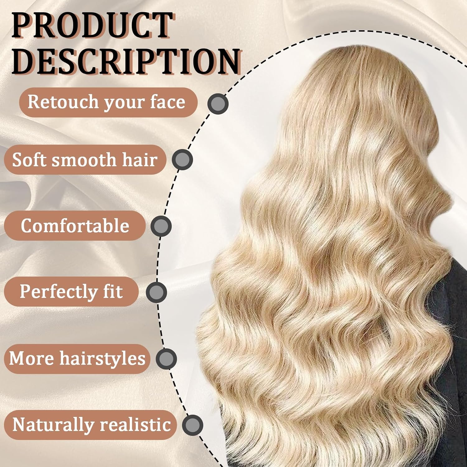 Longue Perruque - ondulée blonde 70cm - raie moyenne, synthétique