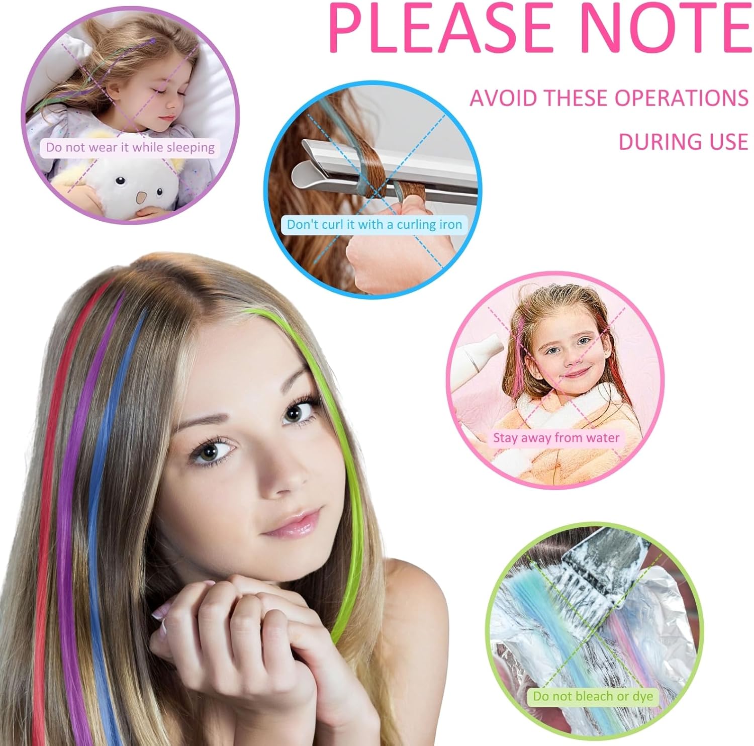 Extension à clip cheveux colorés - 36 pièces - mèches colorées pour enfants - KEYRI36