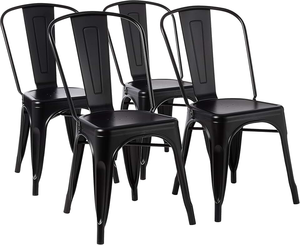 m-dealz Basics - Lot de 4 chaises empilables métal, 51x43x85 cm, intérieur/extérieur, noir