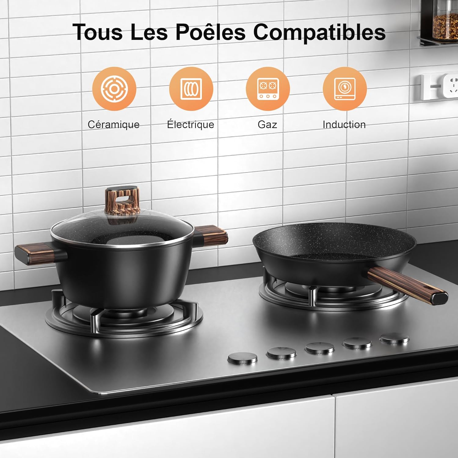 Topbooc - Batterie de cuisine induction 11 pièces - antiadhésif, tous feux, sans PFOA/PFOS, 20-28 cm