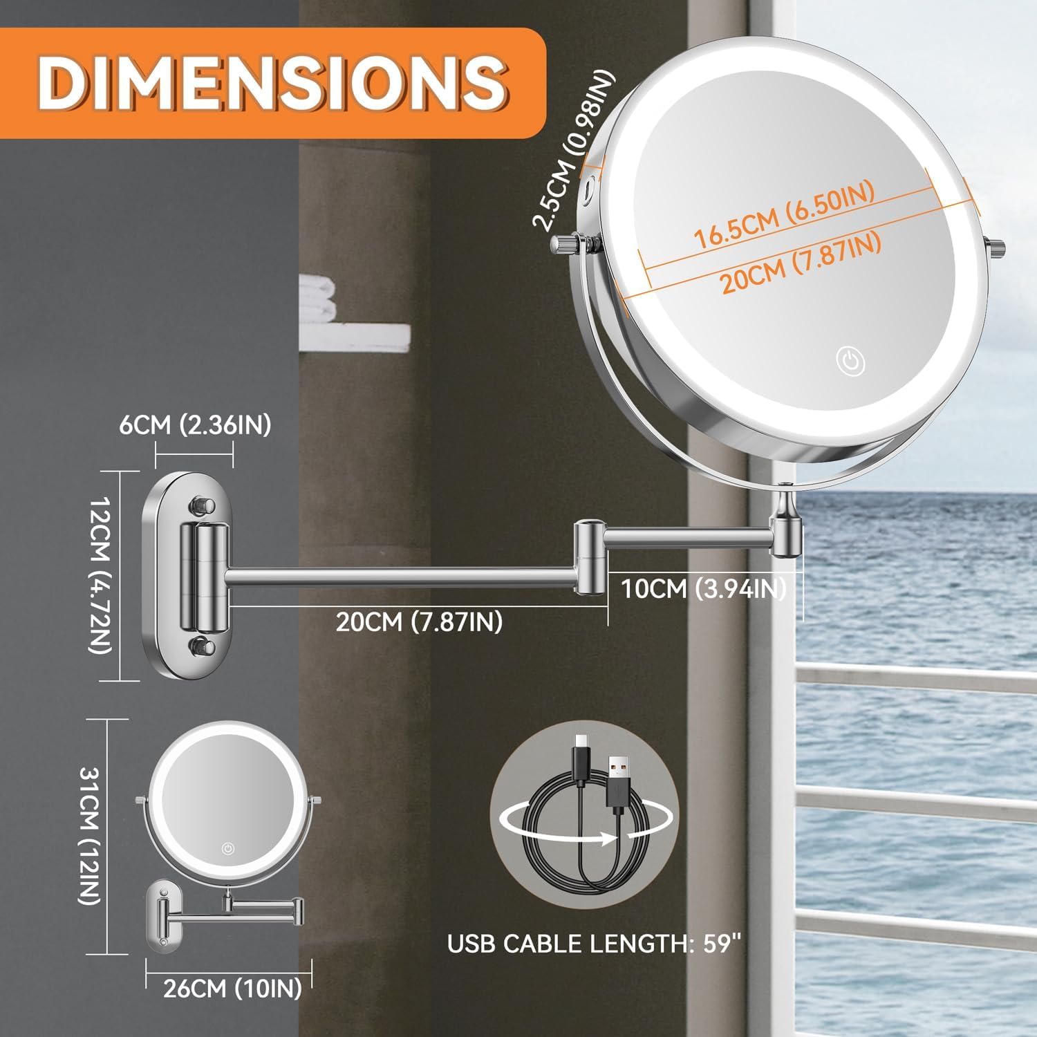 Auxmir - miroir mural LED 8