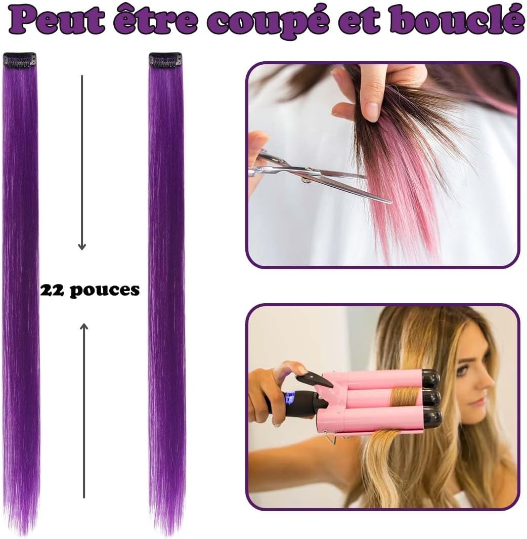 Extensions de cheveux - mèches colorées, 12 pièces, clips, Pourpre