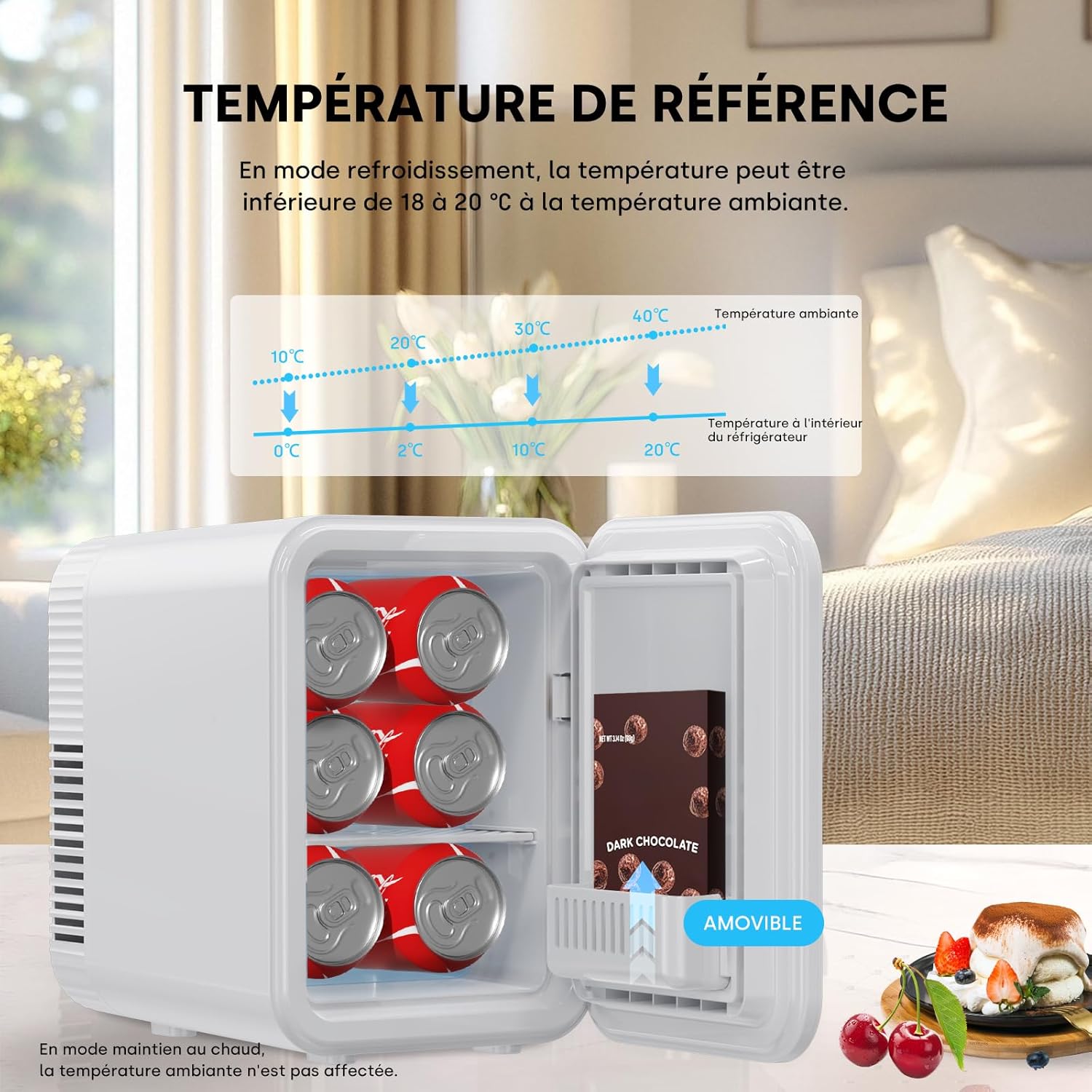 Enventor - Mini-Frigo 4L - compact, chaud/froid, 6 canettes, 12V/220V