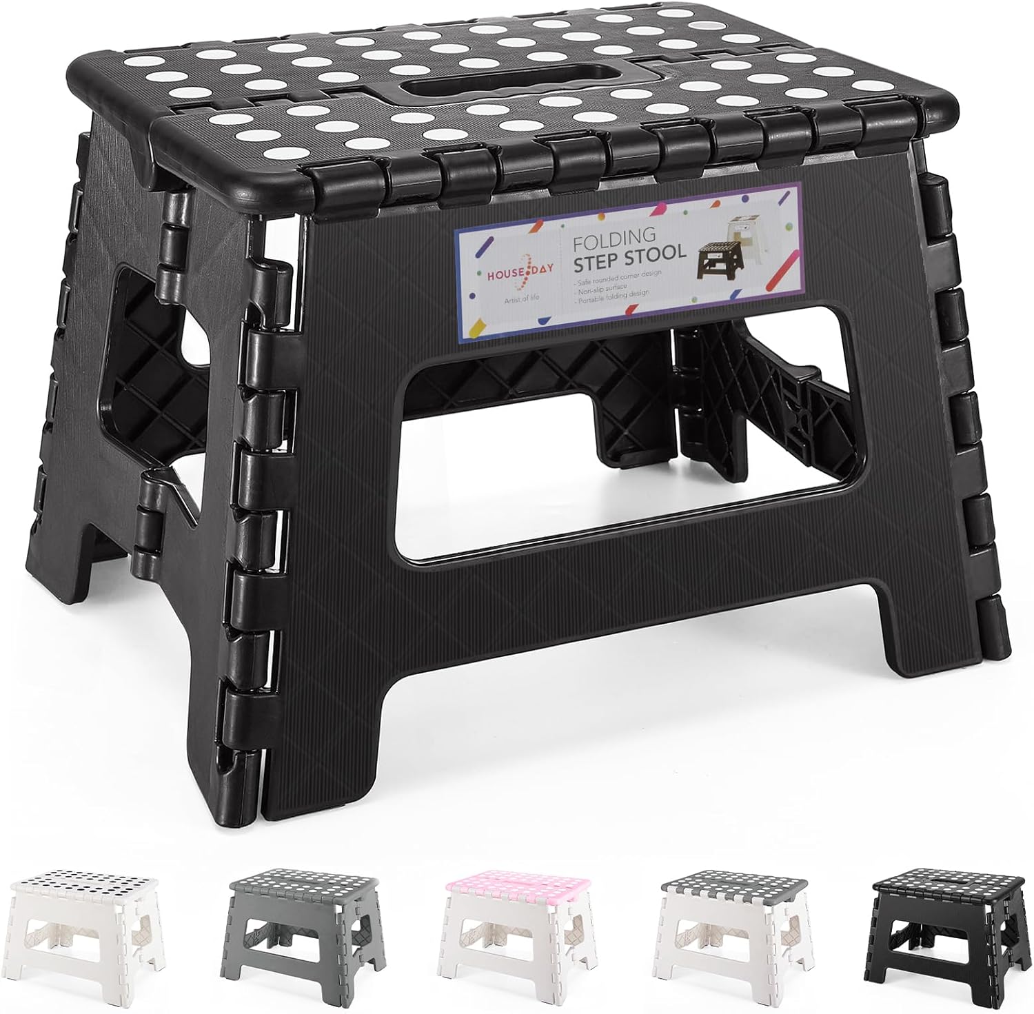 HOUSE DAY - Tabouret pliant noir 22cm, 150kg, léger, compact