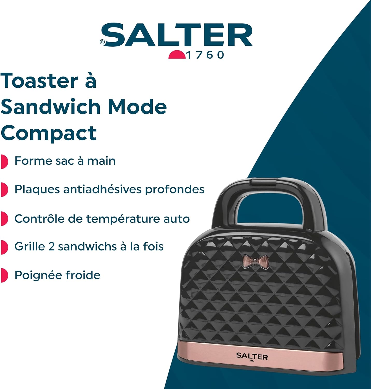 Salter - Appareil à Croques Sac à Main - 2 sandwichs - plaques antiadhésives, poignée cool-touch, 900W