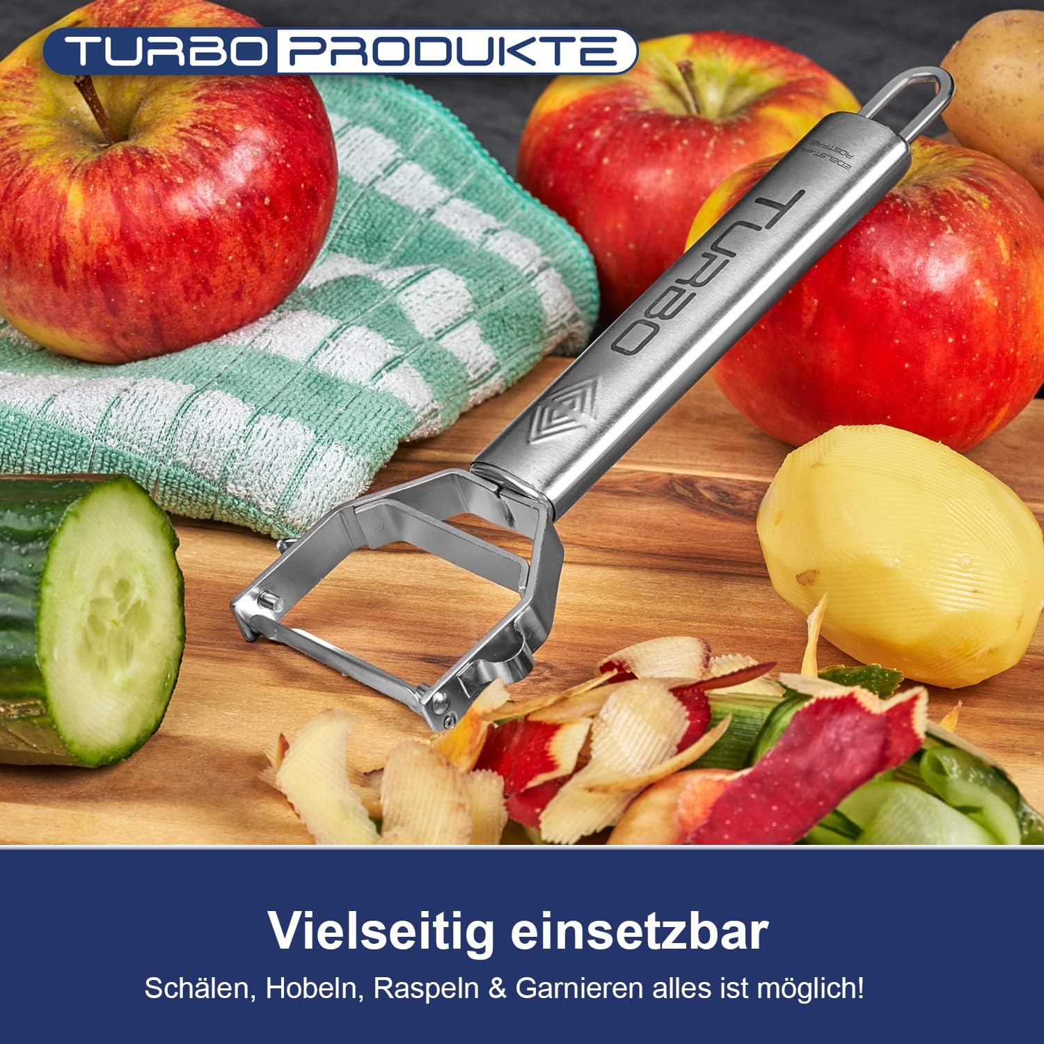 TURBO PRODUKTE - Éplucheur 3 en 1 inox, lame pendulaire, rose, droitier/gaucher