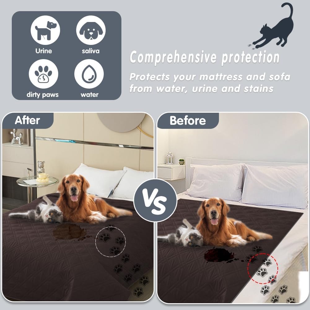 DUJUIKE - housse imperméable canapé, antidérapante, café, 173-208 cm