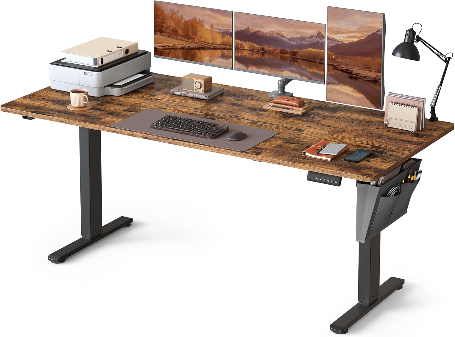 SONGMICS - bureau électrique réglable - 180x80 cm - 4 hauteurs mémoire, assis-debout, marron rustique - LSD138K01
