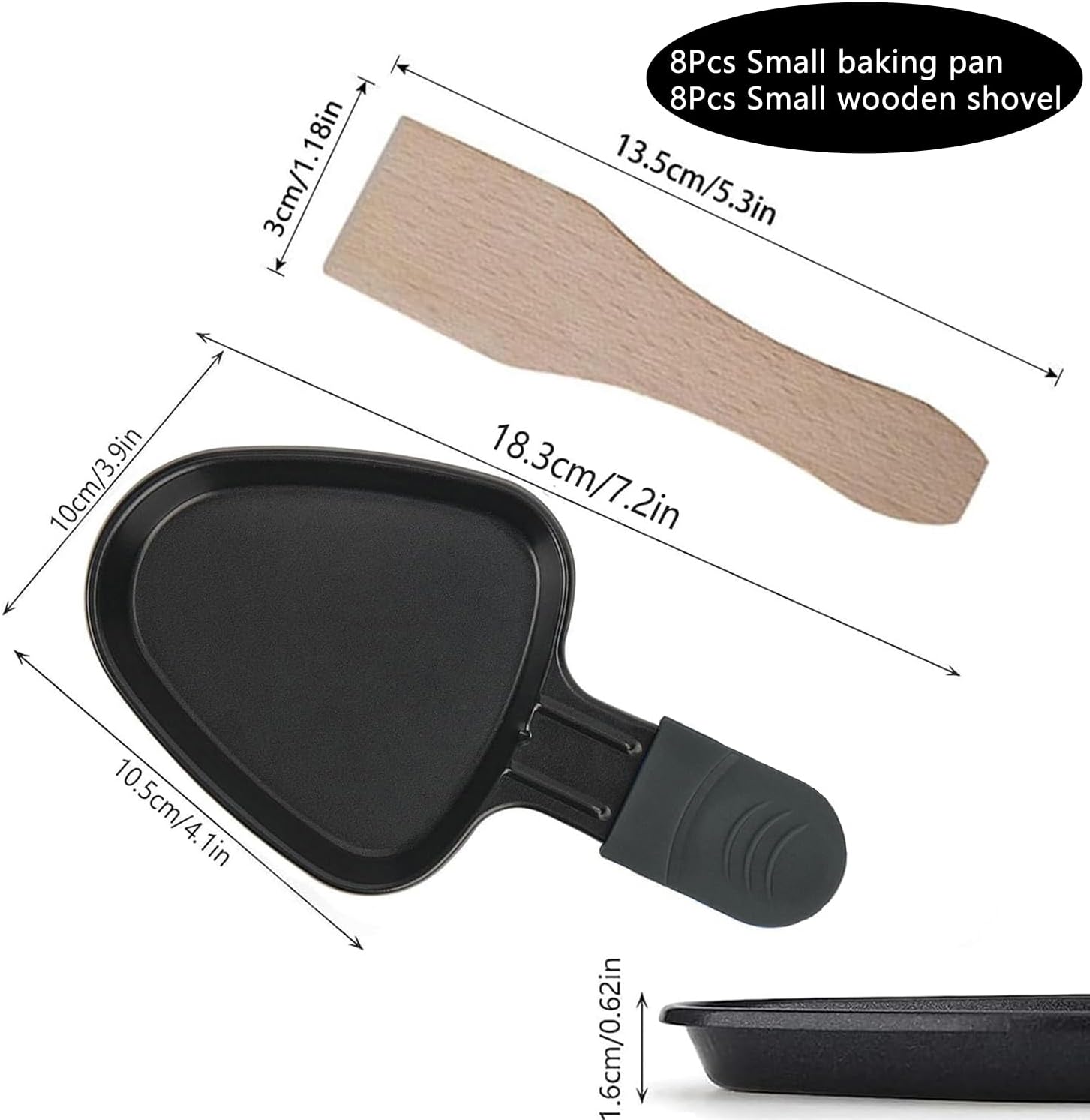 Poêlon à raclette triangle - 18x10cm - revêtement antiadhésif, 4 pelles bois, matériau épais