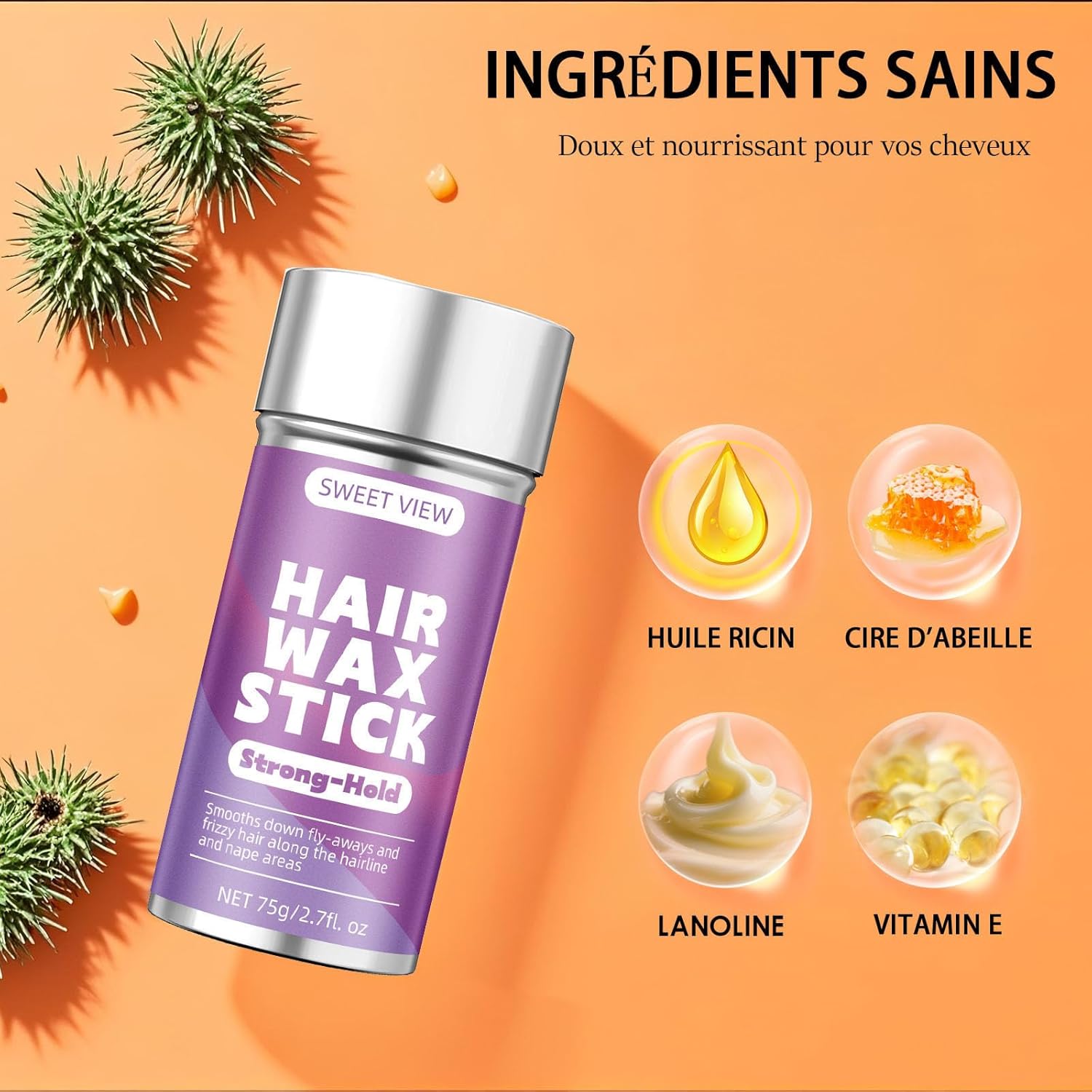 Cire capillaire stick - coiffant souple - 15g - lissage mèches, anti-frisottis, chignons élégants