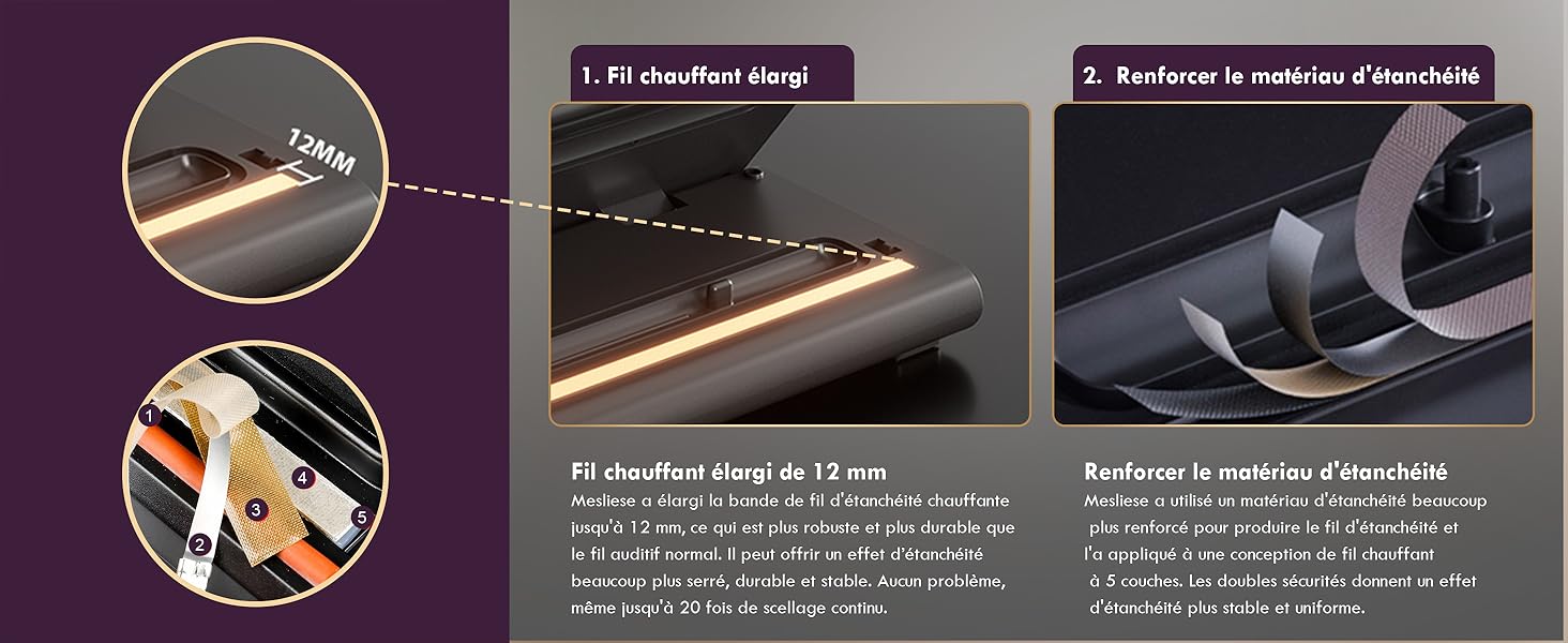 Schéma des caractéristiques du produit montrant une fine bande lumineuse en aluminium de 13 mm et un renforcement isolant. Les images en gros plan mettent en évidence l'éclairage de bord et la flexibilité de l'installation
