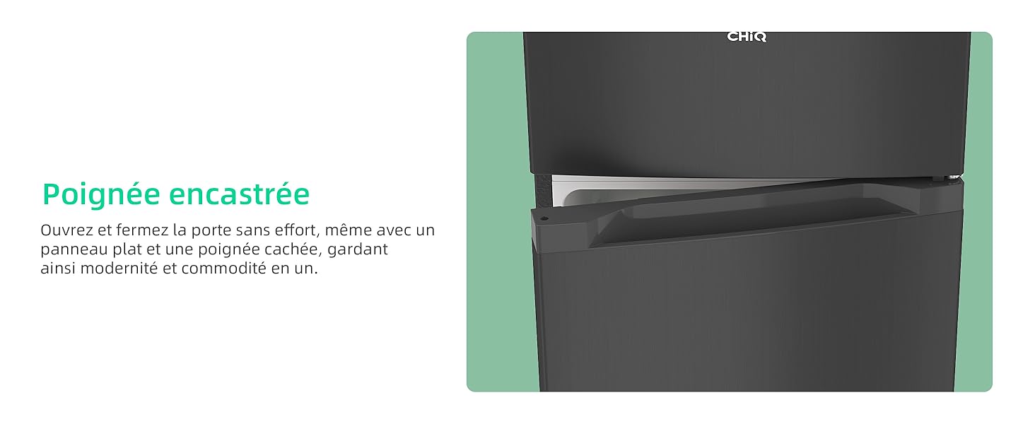 Image rapprochée d'un appareil ou d'un appareil de couleur foncée avec une poignée encastrée, montrant une texture de