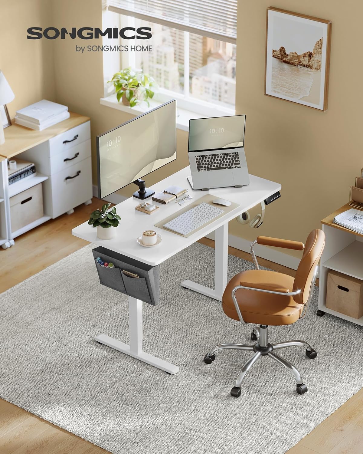 SONGMICS - bureau électrique assis-debout, 120x60 cm, mémoire 4 hauteurs, blanc, LSD132W01