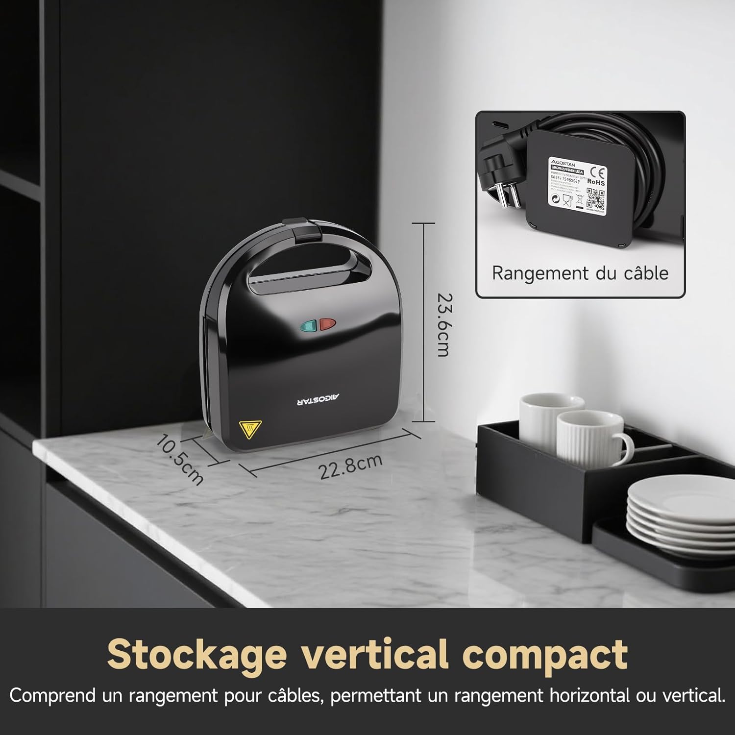 Aigostar - Gaufrier 3-en-1 - 750W - plaques antiadhésives, thermostat auto