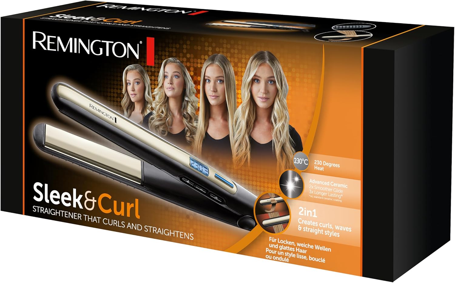 Remington - Sleek & Curl - lisseur 2en1, céramique, écran LCD, 150-230°C, S6500