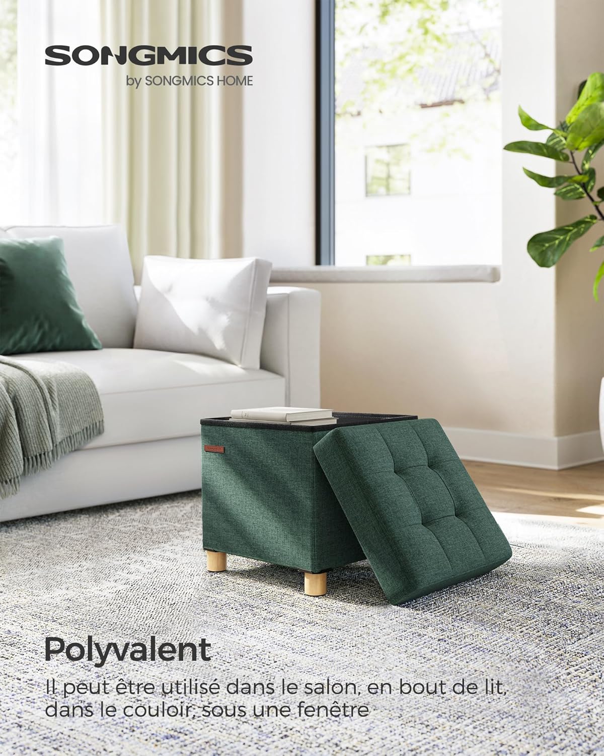 SONGMICS - Tabouret rangement pliable - 38x38x40 cm - 300 kg, vert rétro LSF014C11