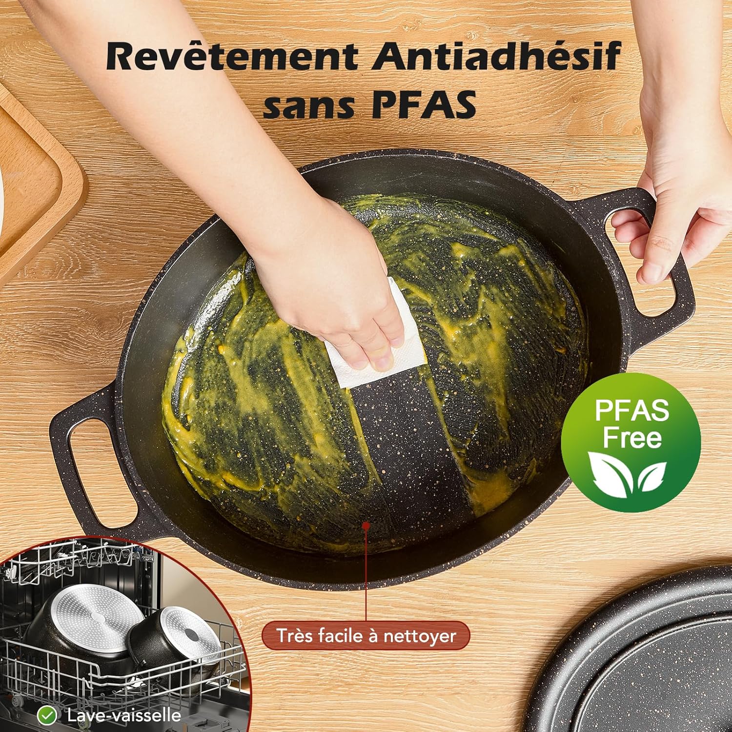 Faitout en fonte d’aluminium - 38cm 11L - antiadhésif, couvercle