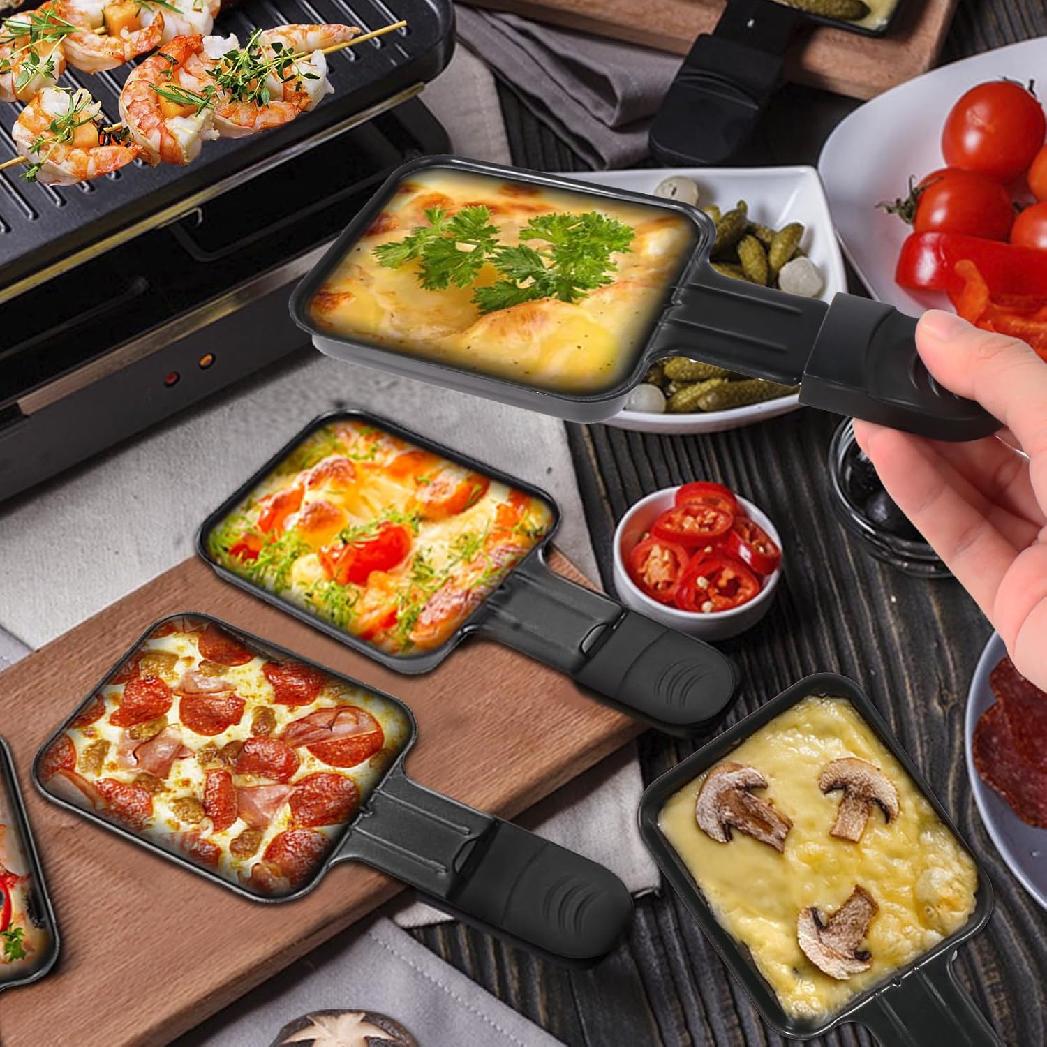 HengBO - poêlon raclette carré 18x8.5x1.5cm antiadhésif 8pcs