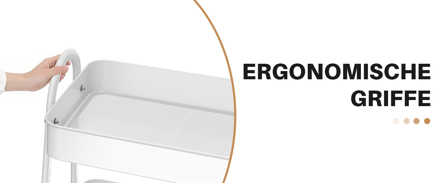 Le texte indique « ERGONOMISCHE GRIFFE ». Poignée de sécurité ou barre d'appui blanche pour salle de bain présentée sur fond blanc.