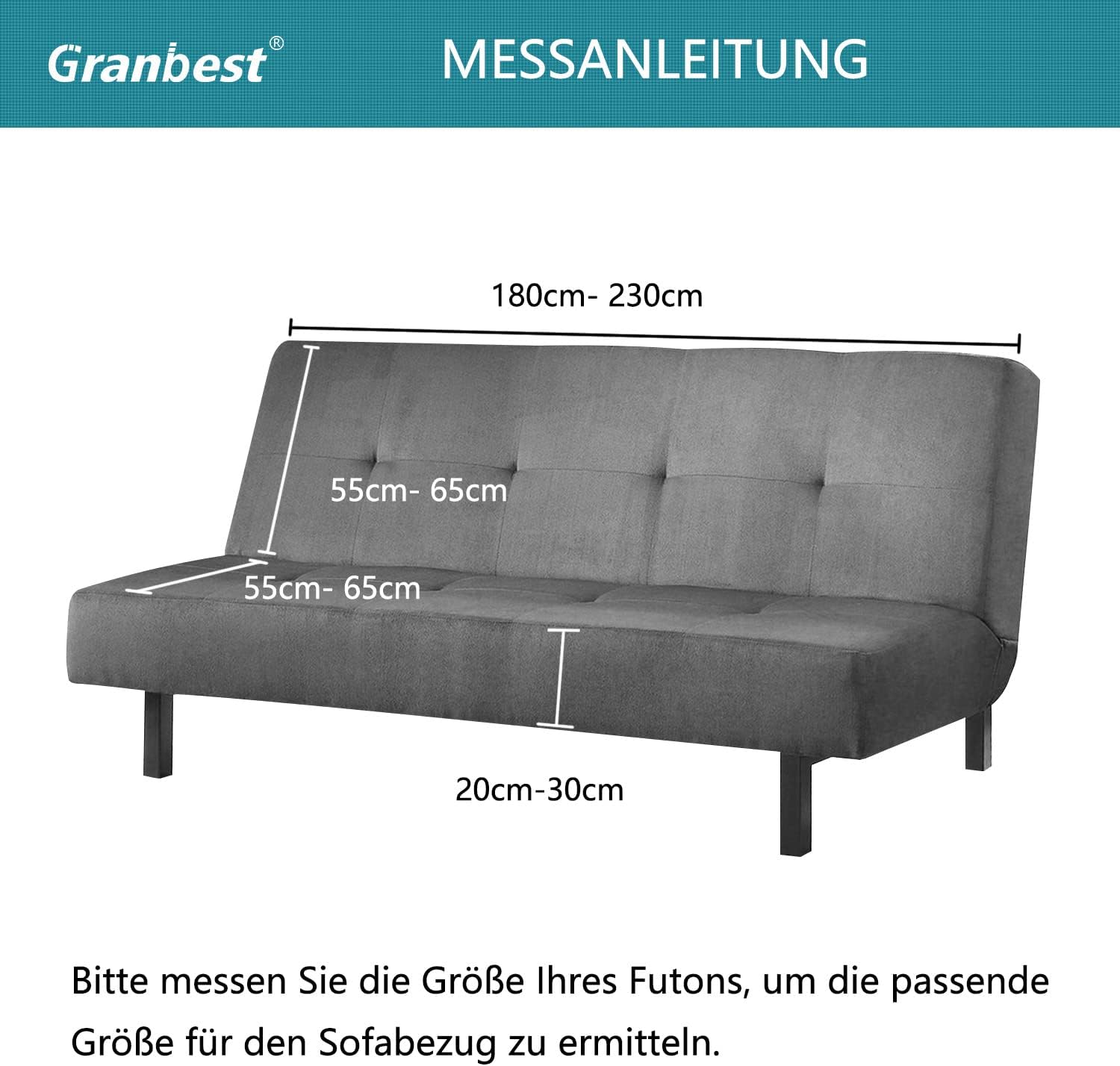 Granbest - housse futon élastique 120-160cm - imperméable, antidérapante, gris clair