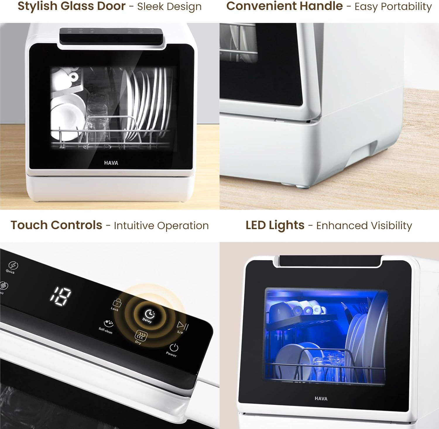 HAVA - mini lave-vaisselle 2024 - compact - 8 programmes, sécurité enfant, 5L