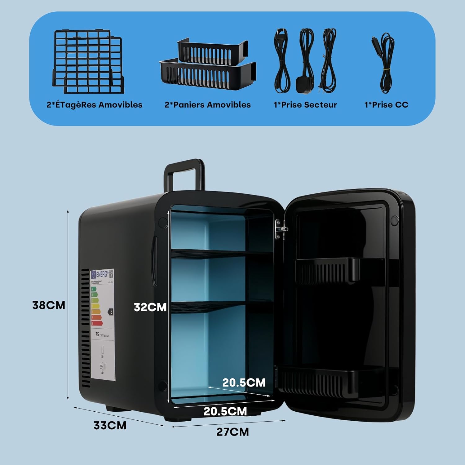 Enventor - Mini Frigo 15L, modes chaud/froid, portable, silencieux