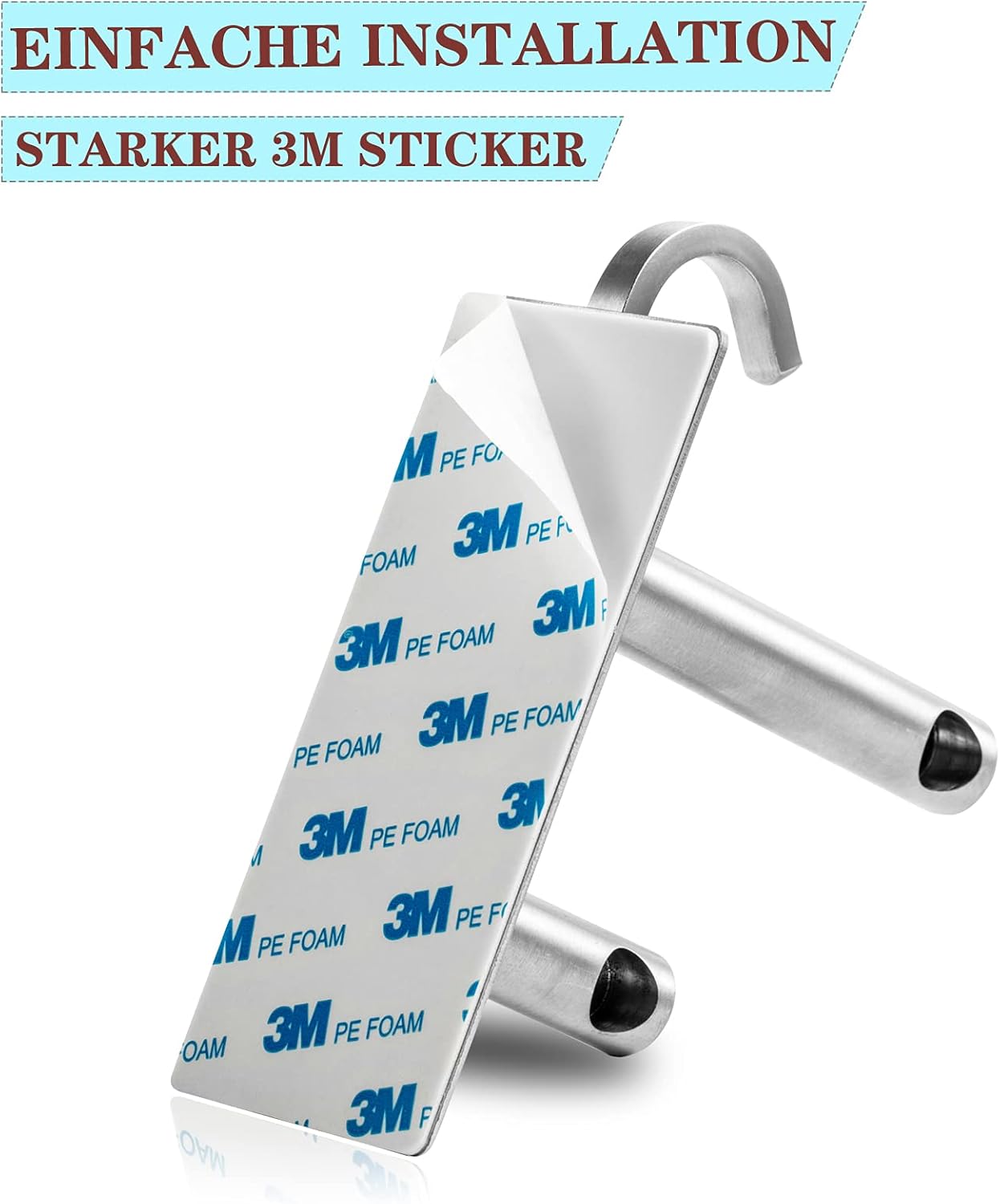 Porte-serviettes mural double inox, sans perçage, 2 crochets, salle de bain