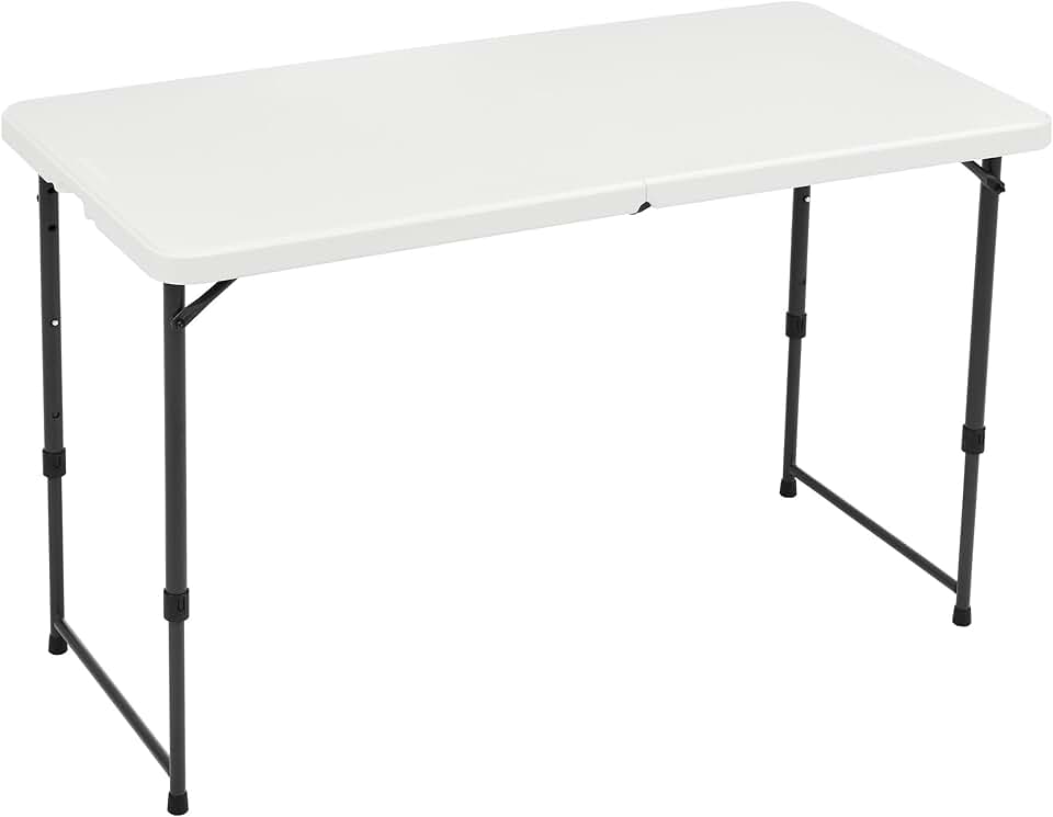 m-dealz Basics - Table pliante série blanche - 121x60x86 cm - 4 hauteurs, poignée transport