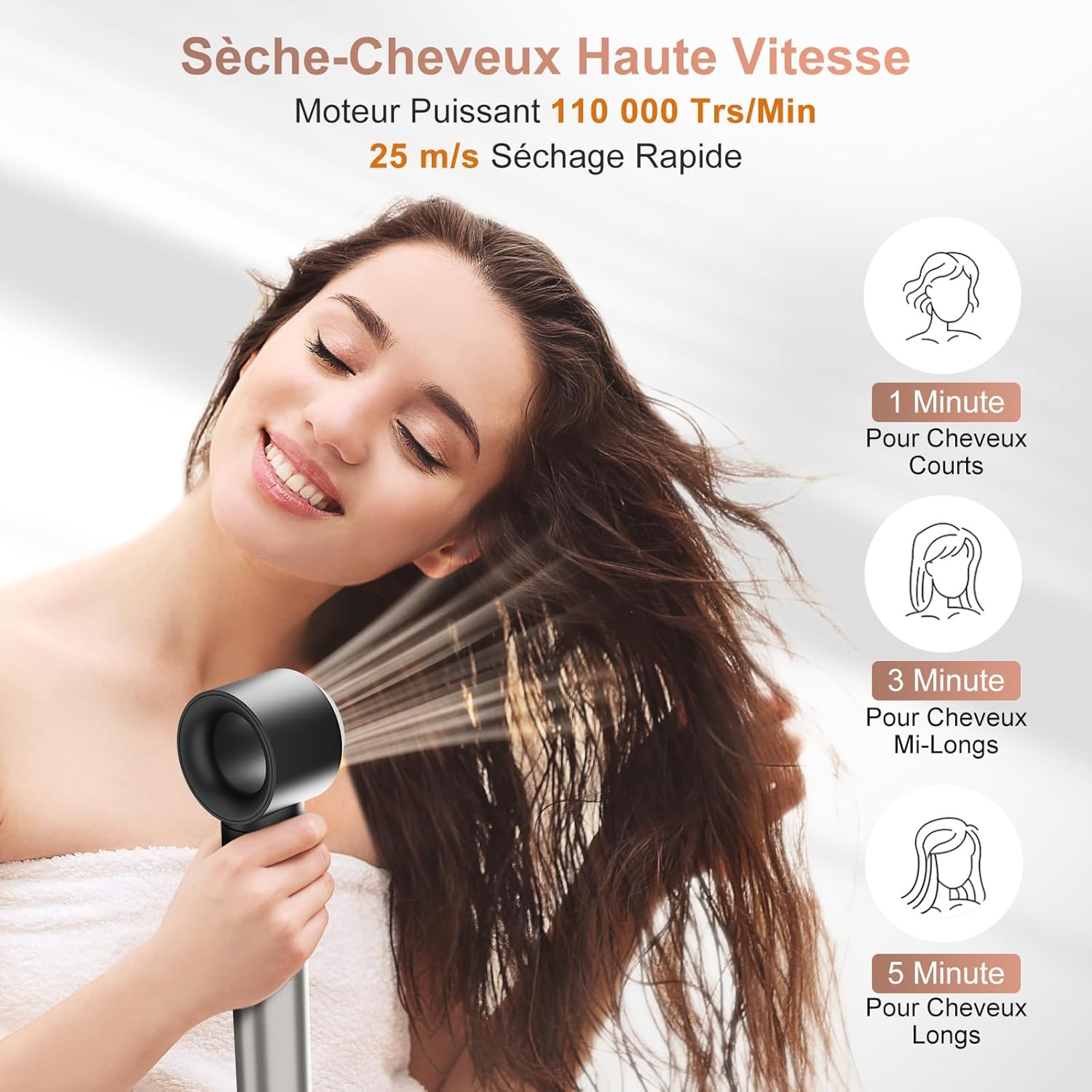 Air Styler 6 en 1 - sèche-cheveux ionique - 110000 tr/min - séchage rapide et bouclage sans chaleur