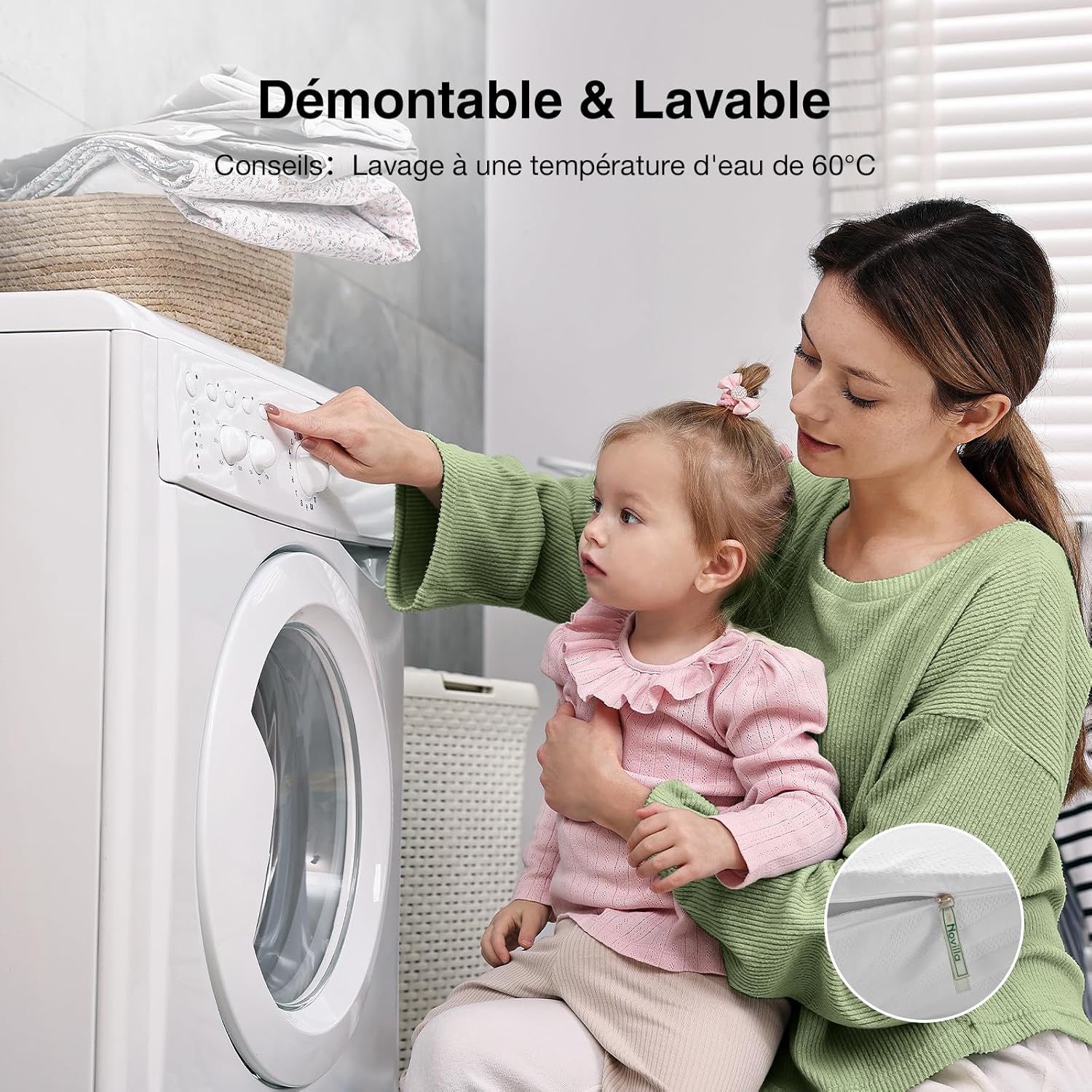 Novilla - surmatelas série mémoire de forme - 90x200 cm - 7,5 cm, housse lavable, antidérapant