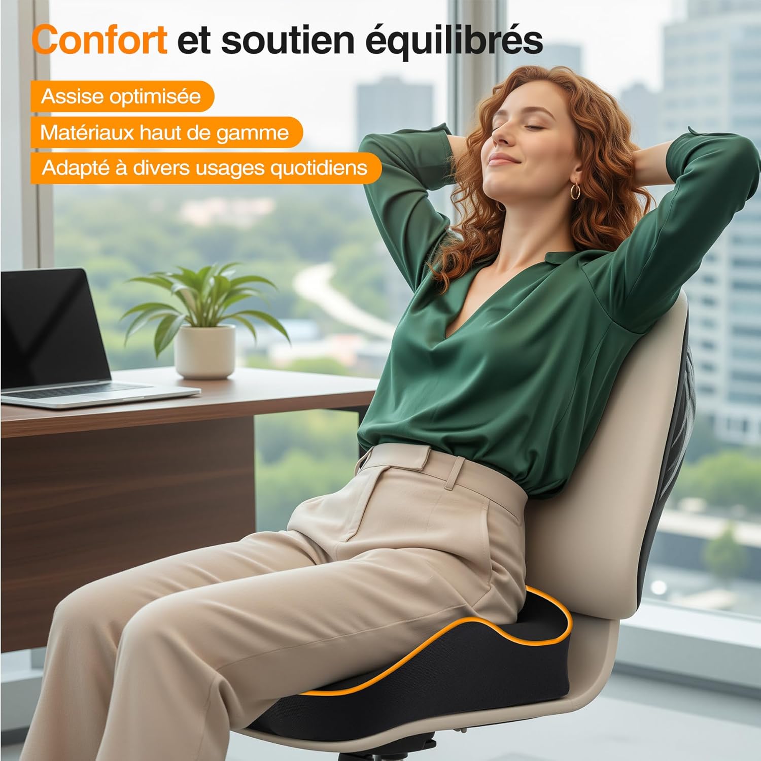 Coussin de chaise mémoire de forme - ergonomique, antidérapant - confort prolongé - pour bureau ou voiture