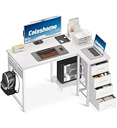 Coleshome Bureau d'angle avec 4 tiroirs, 100x70cm Bureaux d'ordinateur réversibles pour Bureau/Ch...