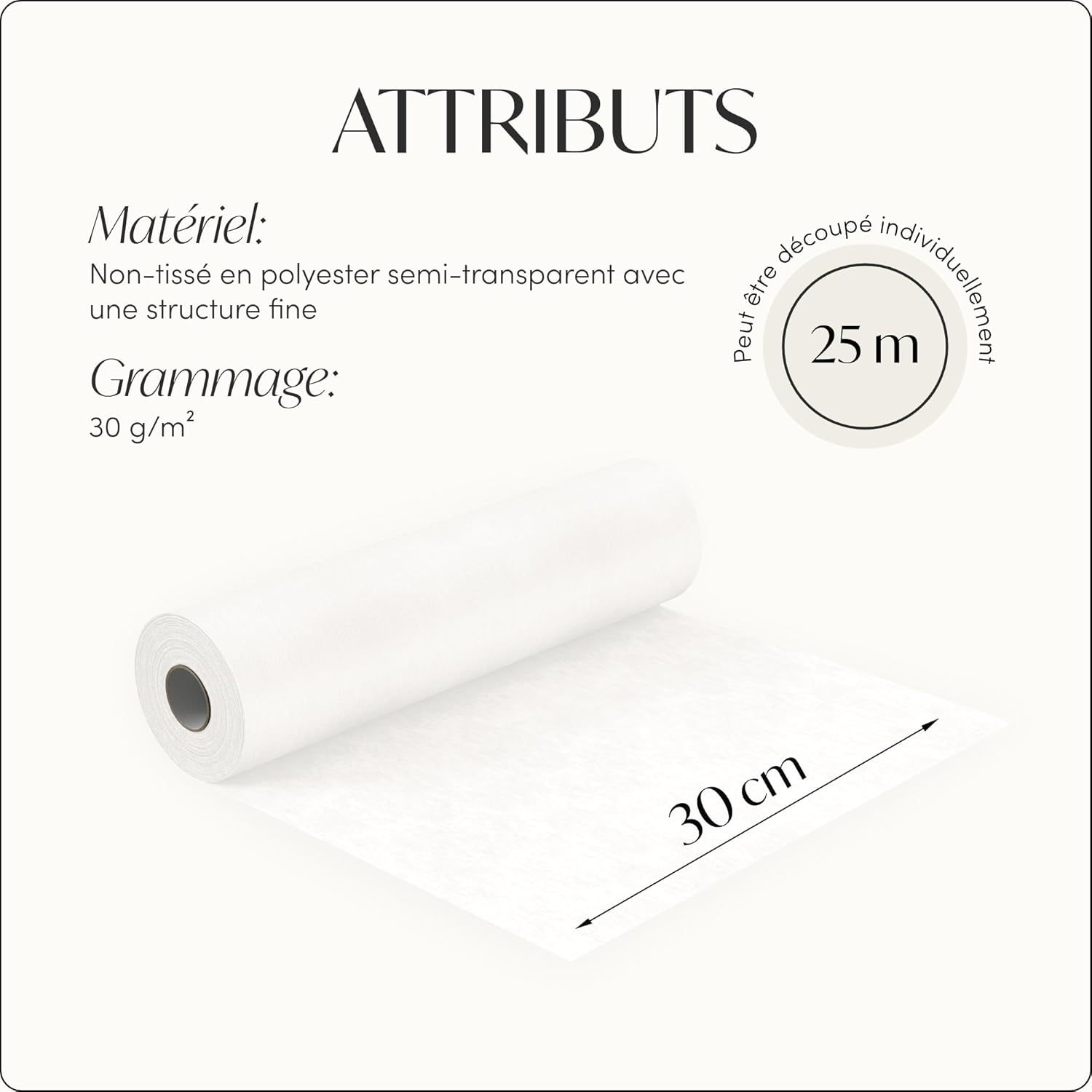 100%Mosel - chemin de table décoratif - 30x2500cm - tissu non tissé élégant, crème