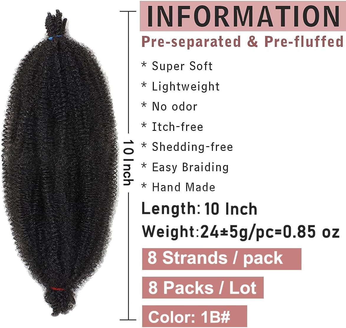 Xtrend - Spring Twist 8 packs 10 pouces - mèches afro prêtes à poser - 1B#