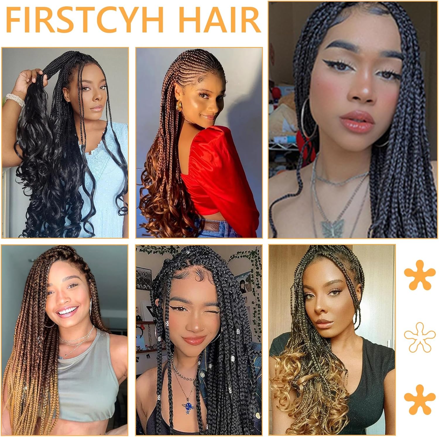 French Curl Braids - rajout cheveux tresses 56cm - 8 paquets, boucles wavy, 1B/27