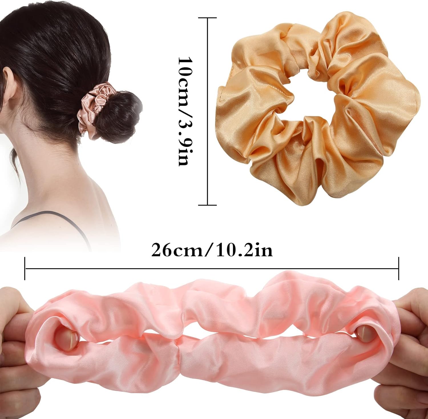 Chouchou en soie - lot de 12 - satin, couleurs variées, élastique