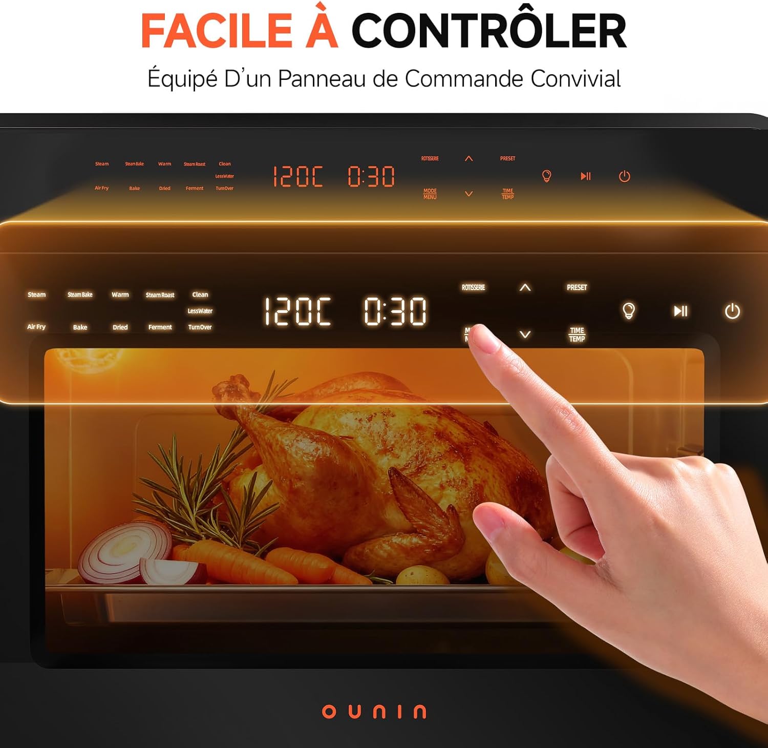 OUNIN - Four Vapeur 24L - inox, LED, 9-en-1, multifonction