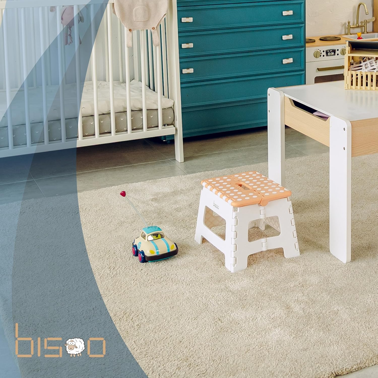 Bisoo Tabouret Pliant - Marche Pied Enfant - Tabouret Pliable Portable en Plastique - Marche Pied Pliable pour Salle de Bains et Cuisine - Sûr et Pratique pour Filles & Garçons - 22 cm Miel