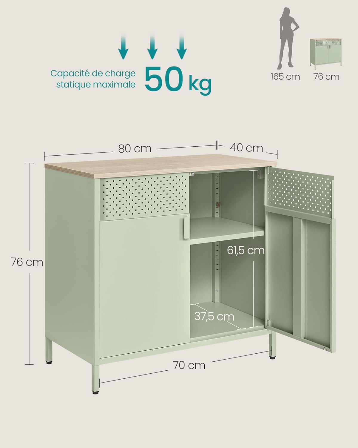 SONGMICS - meuble buffet métal, 40x80x76cm, double porte, LSC102C01