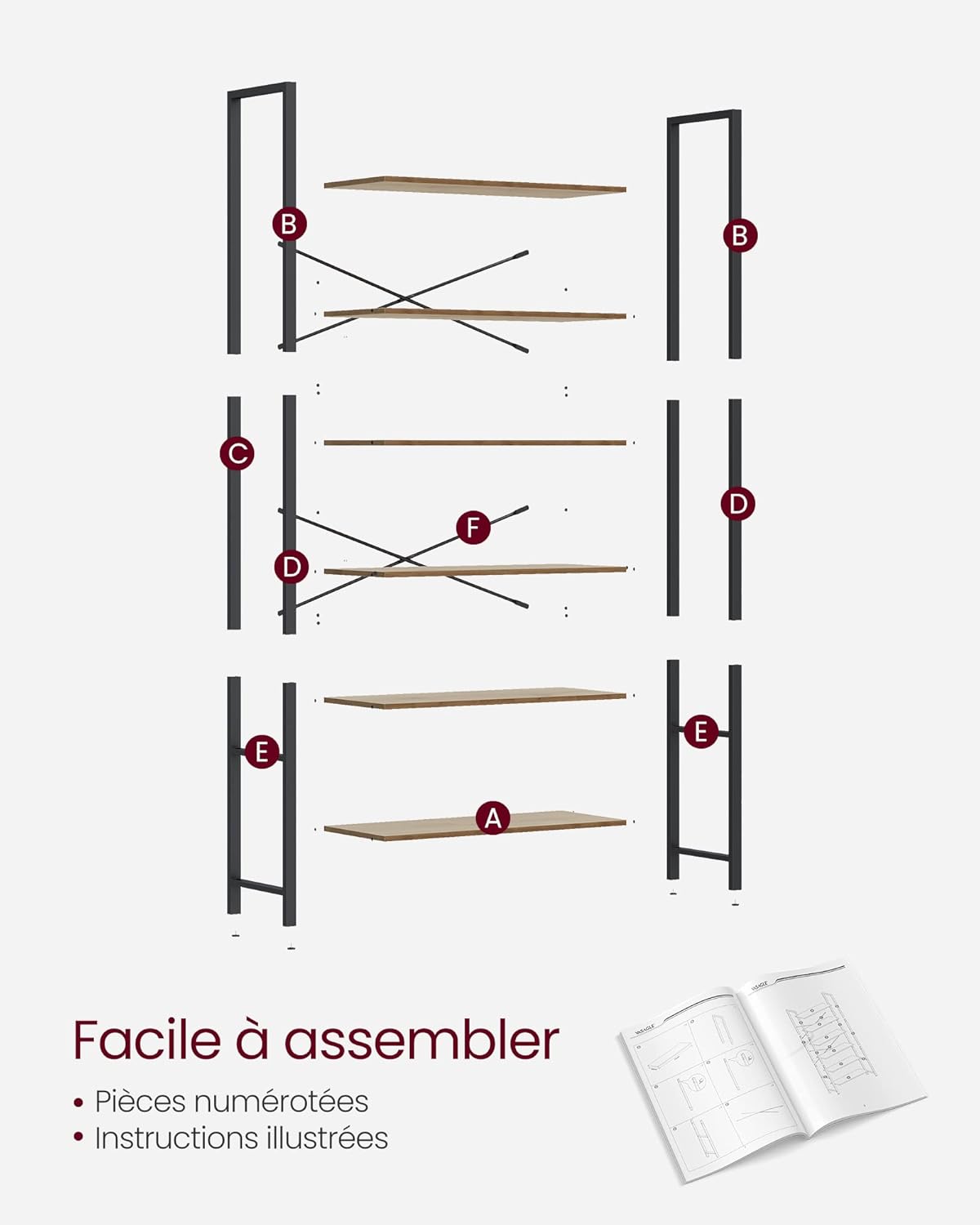 VASAGLE - étagère industrielle 6 niveaux - 30x80x186 cm - rangement robuste LLS082B48