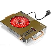 Plaque vitrocéramique 1 zone avec prise, verre doré, 36 cm, encastrable ou portable, avec poignée...