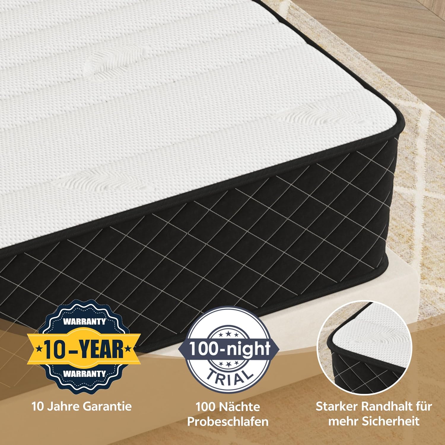 PurrJoys - matelas 180x200 cm 25cm, 7 zones, ressorts H3/H4, Oeko-TEX