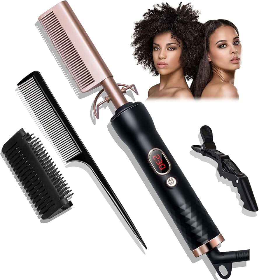 UKLISS - Peigne lissant 3 en 1 - LCD, 120-230°C, barbe et cheveux