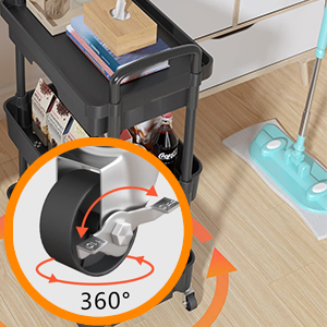 avec roues pivotantes à 360 degrés. Gros plan du mécanisme de roue surligné dans un cercle orange