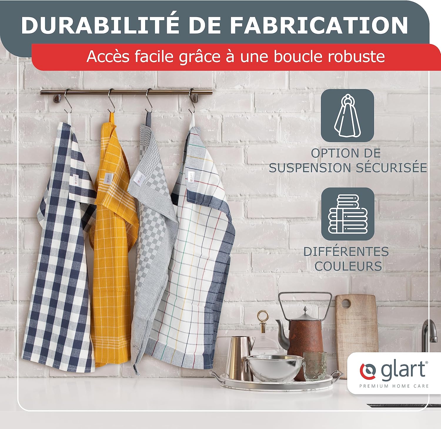 Glart - torchons 48GR - 45x90 cm - coton absorbant, pré-lavé, sans peluches