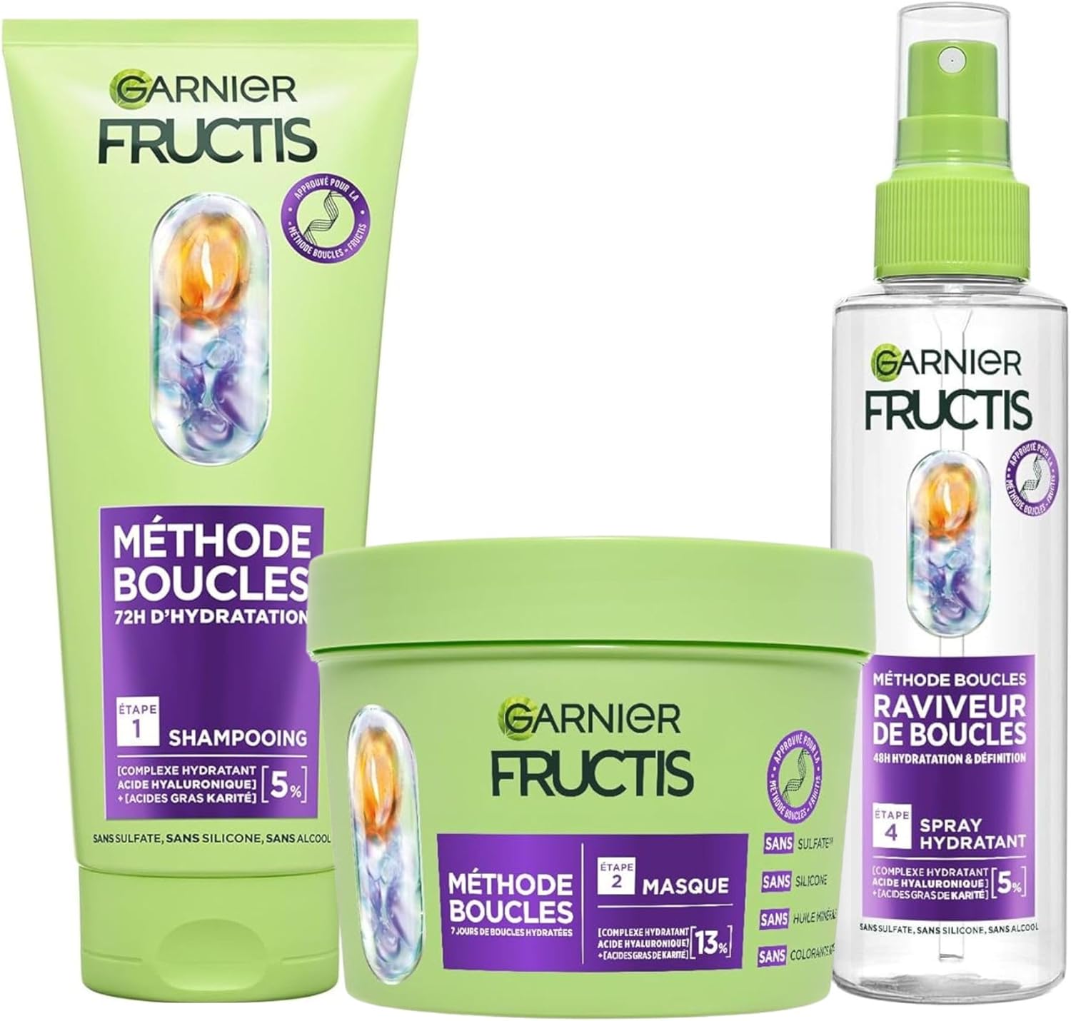 Garnier - Fructis Méthode Boucles - 3 produits - acide hyaluronique, karité, soin boucles