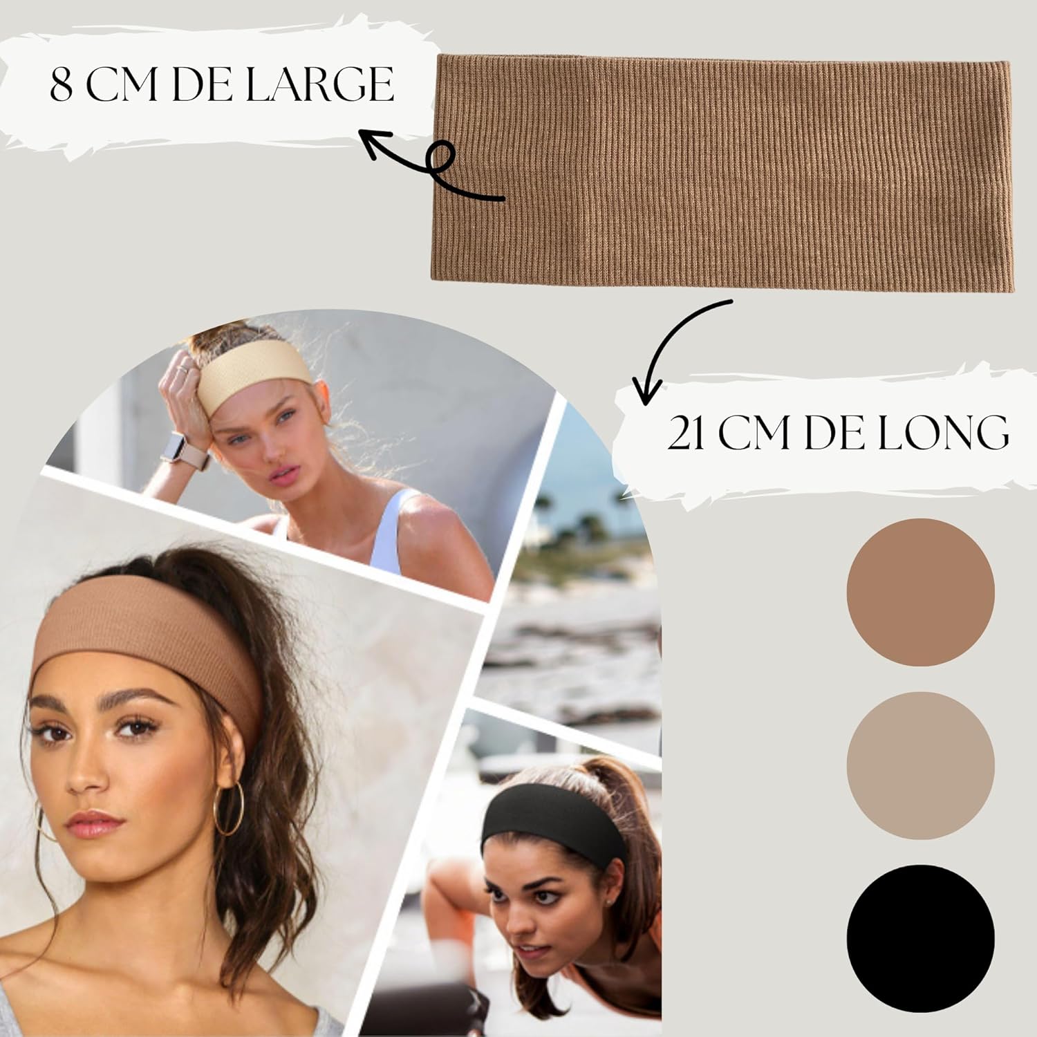 Bandeau cheveux - sport fitness 3pcs - élastique, antidérapant, résistant