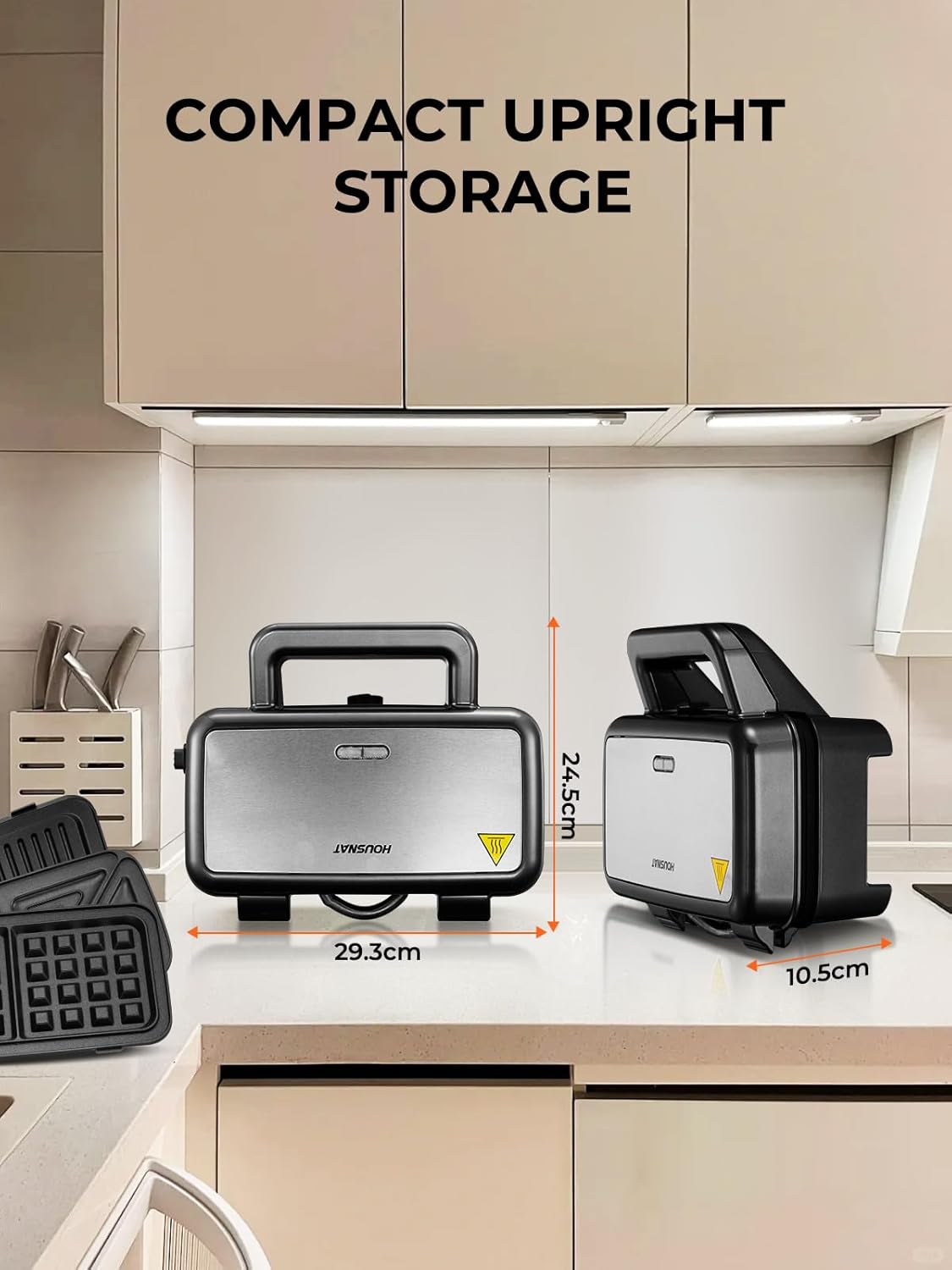 Croque Monsieur 3 en 1 – appareil multifonction 1200W, plaques amovibles, contrôle température 5 niveaux, rangement vert